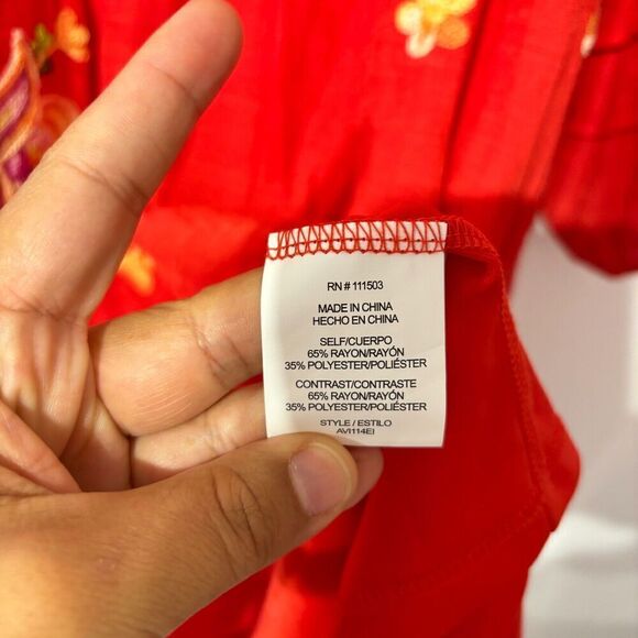 Figueroa Flower Women's Floral Embroidered Tiered Dress Red Small Short Sleeve - Picture 6 of 7